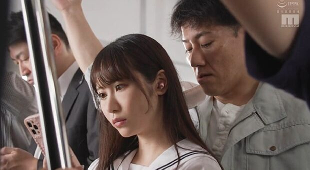 満員電車で集団痴漢される黒髪美少女JK